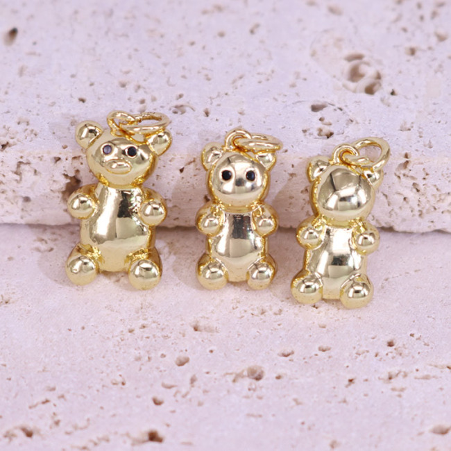 CZ8535 new Small Mini 18K Gold Plated brass Cubic Zirconia diamond micro Pave Cute bear Charm Pendant