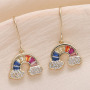 EC1740 Small Womens 18k Gold Plated CZ Micro Paved Rhinestone Rainbow Dangle Charm Stud Earrings for Women Girls
