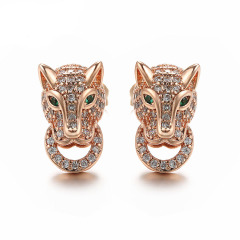 EC1144 Trendy Cute Gold CZ Lleopard Head Stud Earrings,Dainty CZ Diamond Panther Head Charm Studs