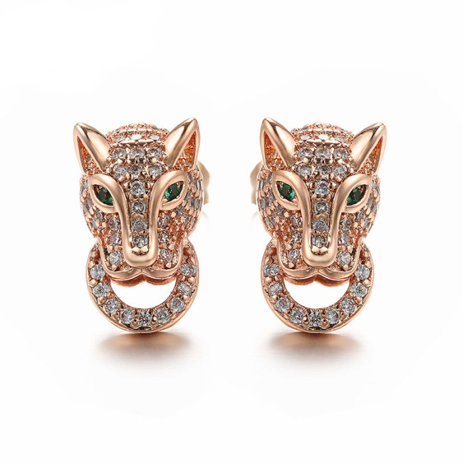 EC1144 Trendy Cute Gold CZ Lleopard Head Stud Earrings,Dainty CZ Diamond Panther Head Charm Studs