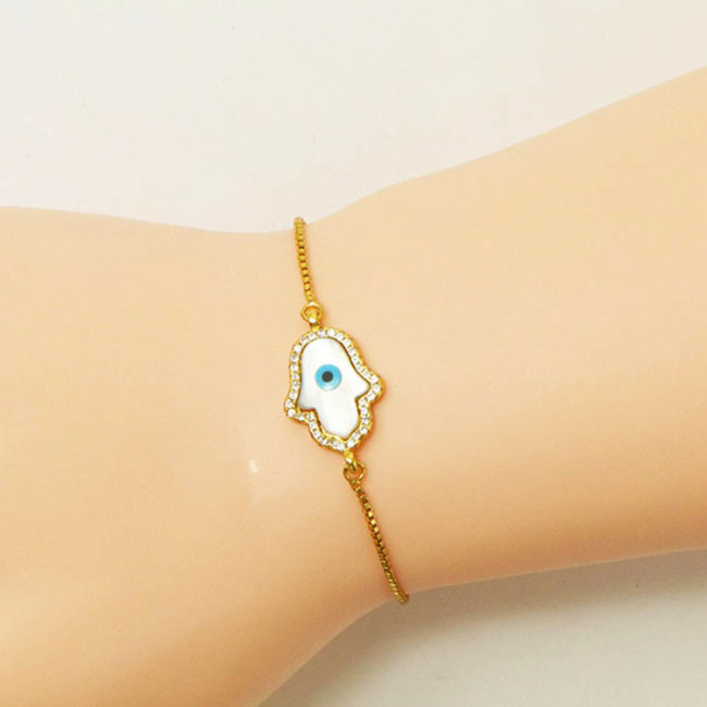 BC1268 Fashion Gold plated Brass CZ Micro Pave hamas palm hand chain with eyes wrist ladies  bracelet
