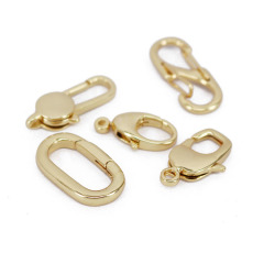 JF13233 Shiny 18K Gold Plated Metal Brass Spring Gate Oval Lobster Clasp Buckle Lock for Necklace Jewelry Making