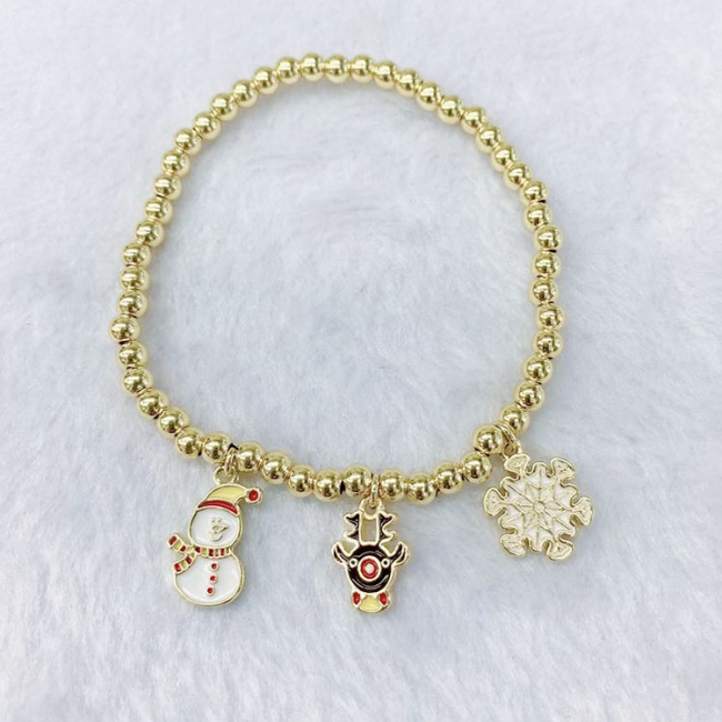 BM1075 christmas small gift 4mm Tiny gold ball beaded Christmas Tree Santa Claus Charms bracelets