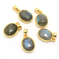 JF7281 New Dainty Faceted Natural Semiprecious Stone Round Pendants,Gold Bezel Faceted Gem Coin Pendant