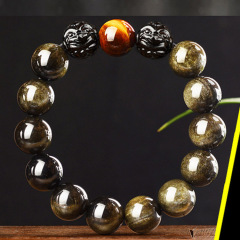 Pixiu Feng Shui Black Obsidian Wealth Bracelet Natural Tiger Eye Beads Lucky Feng Shui Bracelet