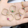 CZ7914 Rainbow CZ Micro Pave Square Screw Clasp, Gold Plated Square Shape Carabiner Clasp Buckle Lock