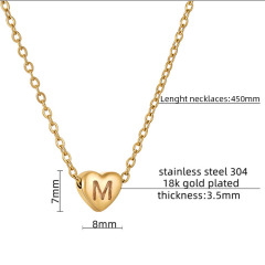 Mini Gold Plated Stainless Steel 26 Alphabet Letter Heart Charm Pendant Necklaces Initial Heart Pendant Chain Necklace for Women