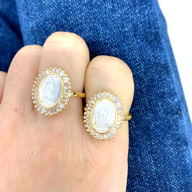 RM1271 Dainty 18k gold plated cz pave dainty cz micro pave Saint Virgin Mary Jesus Christian rings for women