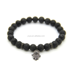 BRZ1386 Wholesale price natural gemstone lava beads bracelet,Hamsa elastic bracelet