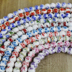 Hand Painted Ceramic Blue White Porcelain Round Beads ,Chinoiserie China Blue White Double Happiness Longevity Flower Beads