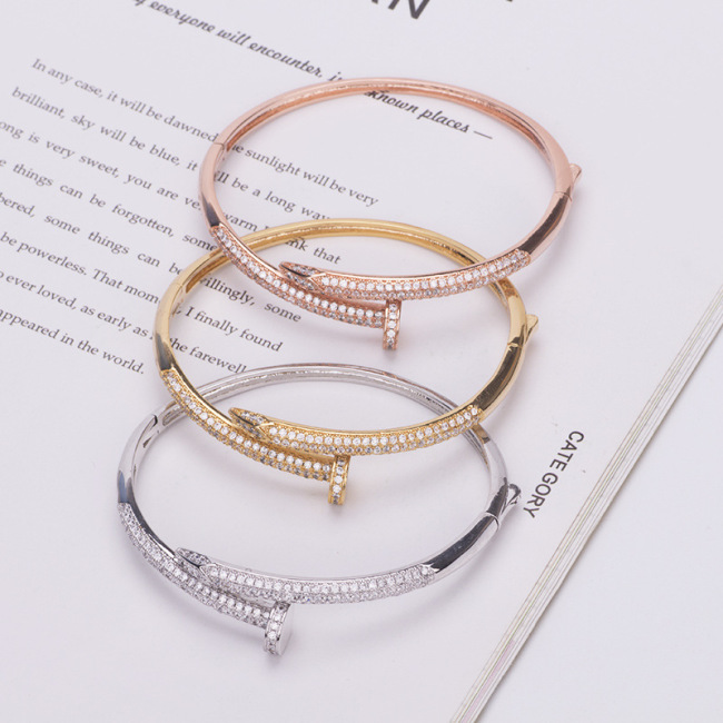 BA1020 Popular Womens Gold plated CZ Micro Pave Nail Bangles Bracelets