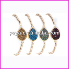 BRH1212 Trendy Natural Teardrop Druzy Bracelet Jewelry,Tiny Pyrite Beaded Bracelets With Pear Druzy