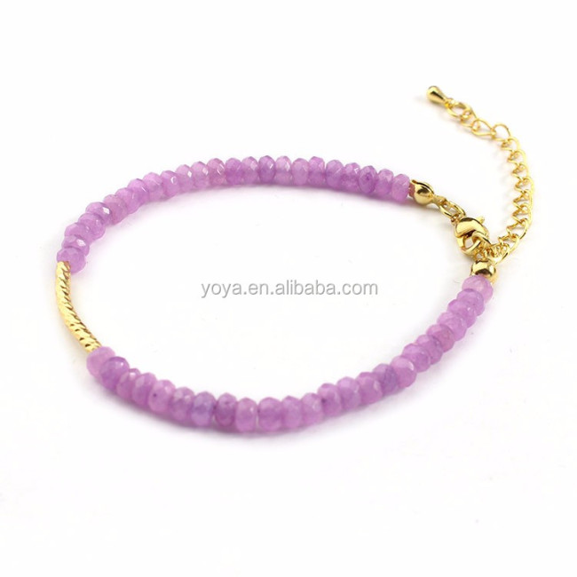 BRP1526 Fashion Faceted Jade Gemstone Rondelle Beaded Tiny Tube Bar Bracelets,Gold Smart Adjustable Bracelet