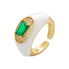 RM1242 gold plated Brass Metal Rainbow enamel CZ diamond micro pave big gemstone adjustable cuff Rings