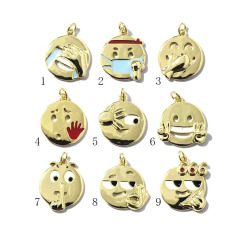 JS1536 Popular 18k Gold Plated Smiley Smile Face Emoticon Emoji Charm Pendants for Bracelet Necklace Earring Making Supplies