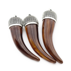JF6959 Hotsale Brown Burnished Acrylic Horn Pendant with Alloy tips, Long Tusk Pendant, Retro Vintage Pendant JF6959 Hotsale Brown Burnished Acrylic Horn Pendant with Alloy tips, Long Tusk Pendant, Retro Vintage Pendant