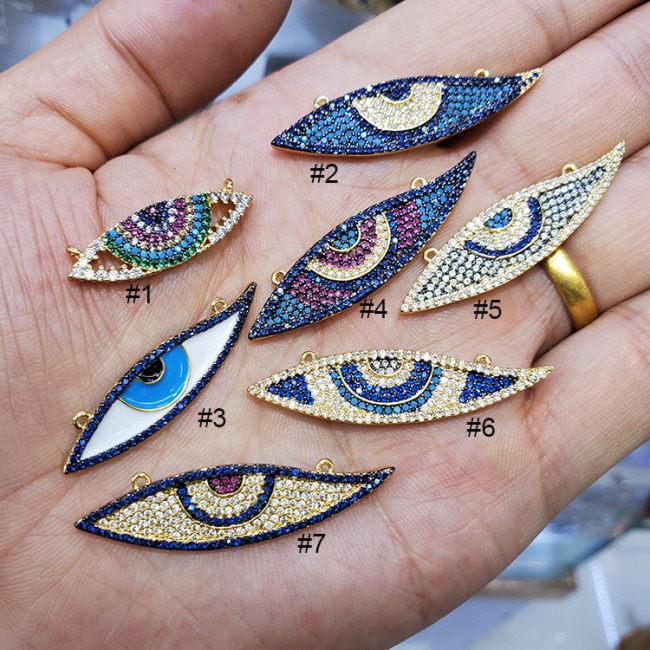 CZ8296 Cubic Zirconia Pendant,Blue Evil Eyes Charm Pendants,Multicolor CZ Micro Pave Evil Eyes Pendant For Necklace Making