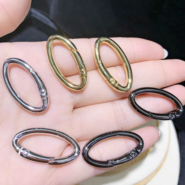 JF1315 Gold Silver Gunmetal Plated Brass Round Oval Eye Shape Swivel Spring Clasp,Push Gate Rings for Charm Holder Connectors