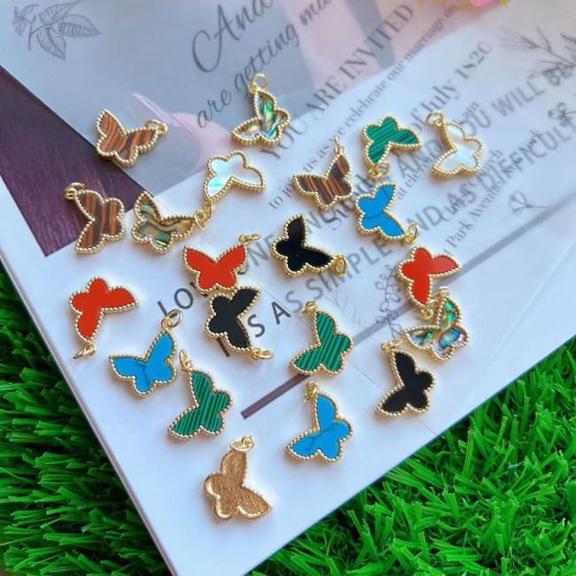 JF7341 Dainty Mini 18k Gold Plated Bezel Gemstone Stone Butterfly Charm Pendants