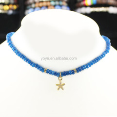NE2433 Wholesale custom choker necklace for women,Jade beads choker necklace with cz micro Starfish