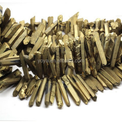 CR5251 Top Drilled Gold titanium crystal quartz bullet spike beads,crystal point briolette beads