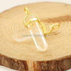 JF6506 Wholesale gold bail cap gemstone chakra hexagon crystal point pendant,gemstone pencil bullet pendant