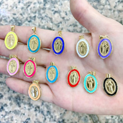 JS1613 18k Gold Plated brass metal rainbow enamel Jesus the mother virgin of Mary charms Pendant