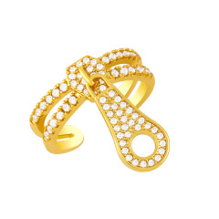 RM1183 New Dainty Gold Plated Diamond CZ Micro Pave Toggle Curb Cuban Chain Zipper Oval Double Stack Cocktail Rings