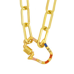 NZ1223 NEW 18K gold plated brass hand key lightning heart square geometric Carabiner Charm Pendant Necklaces
