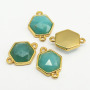 JF8710 Dainty Gold Plated Faceted Natural Labradorite Semiprecious Stone Gemstone Hexagonal Bezel Two Ring Connector