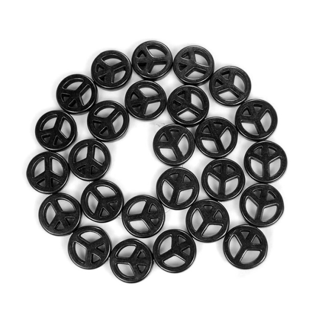TB0109 Wholesale Black Howlite Peace Sign Beads,Natural Turquoise Stone Beads For Jewelry Making