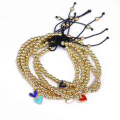 BM1020 Hot Sale Dainty Color Enamel Heart Bracelet & Metal Ball Beads Bracelet ,Gold Plated Copper Beads Adjustable Bracelet