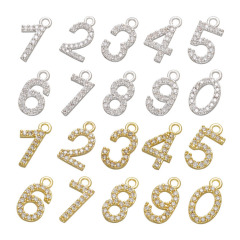 CZ8114 Dainty CZ micro pave digital number Digit charm pendant ,cubic zirconia pave brass charm pendant