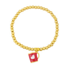 BM1062 4MM Gold Beads Beaded Elastic Bracelet with Colorful Enamel Coffee Cup Charm for Ladies Women