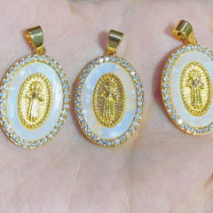CZ8473 18k Gold Plated White CZ Micro Enamel virgen de guadalupe Pendants Virgin of Guadalupe Our lady of Guadalupe PENDANTS