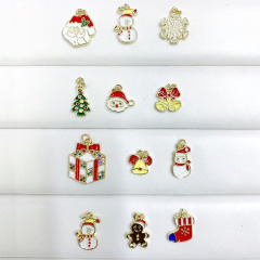 JS1626 Small Mini Xmas Decorative Accessories 18k Gold plated Enamel CZ Micro pave Christmas Charms for Holiday Jewelry Making