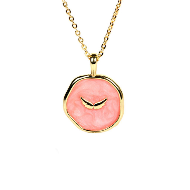 NM1233 Dainty Gold Enamel Heart Lightning Bolt Star Moon Medallion Coin Chain Necklace