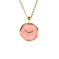 NM1233 Dainty Gold Enamel Heart Lightning Bolt Star Moon Medallion Coin Chain Necklace