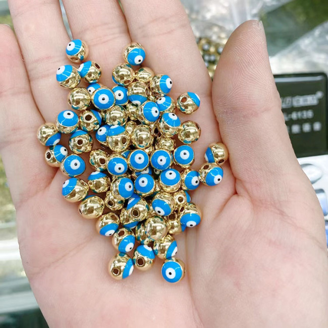 JS1623 18K Gold Plated Rainbow Colorful Enamel Evil Eyes Round Ball Beads for Bracelet Jewelry Making