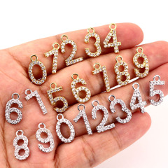 CZ8114 Dainty CZ micro pave digital number Digit charm pendant ,cubic zirconia pave brass charm pendant