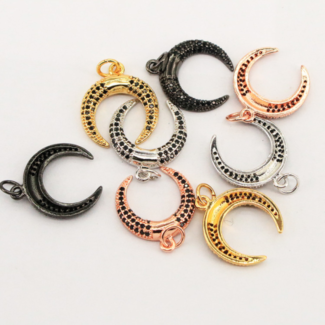CZ7665 Popular Diamond Micro Pave Crescent Moon Charm, Micro Paved Horn Pendants