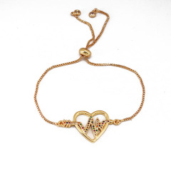 BC1303 Chic Dainty 18K Gold plated Rainbow Zircon CZ Micro Paved Love Heart Slide Chain Bracelets