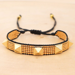 BG1057 Hot Chic Woven Punk Style Miyuki Seed loom Beaded Adjustable Bracelets with Gold Rivet Spike charm bead for Girl Women
