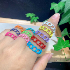 RA1013 Hot Selling Neon Enamel Rainbow Colored Curb Link Chain Brass Metal Stackable Rings for Ladies