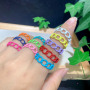RA1013 Hot Selling Neon Enamel Rainbow Colored Curb Link Chain Brass Metal Stackable Rings for Ladies