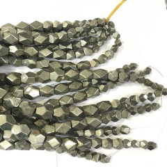 PB1141 Natural Iron Pyrite Gemstone Graduated Faceted Nugget Beads