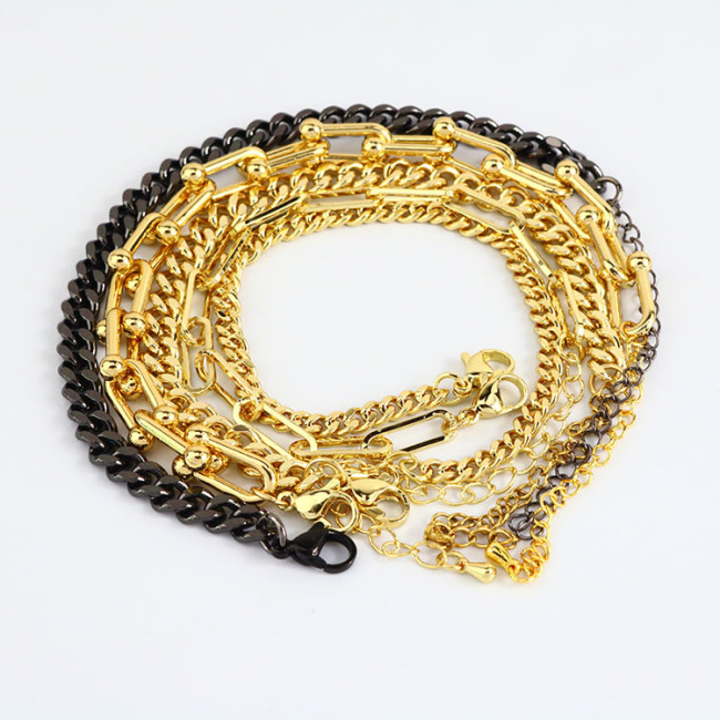BM1014 Popular 18k gold Plated Chunky Curb Chain Paper Clip Horseshoe Link Chain Bracelets for Women Girls