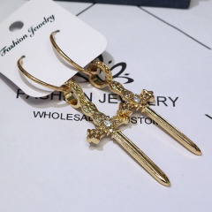 EM1011 Hot Sale High Quality Gold Plated Cross Hoop Earring with Crystal for Women
