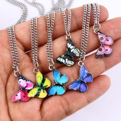 NM1026 Chic Rainbow Enamel Butterfly Charm Pendant Chain Necklace for Girls Ladies