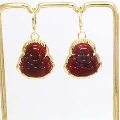 EN1040 18k Gold Plated Jade Stone Laughing Buddha Huggie Hoop Earrings Spiritual Earrings